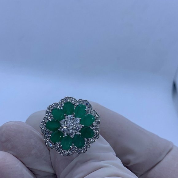 STIRLING SILVER EMERALD RING CUSTOM FLOWER - Picture 7 of 10
